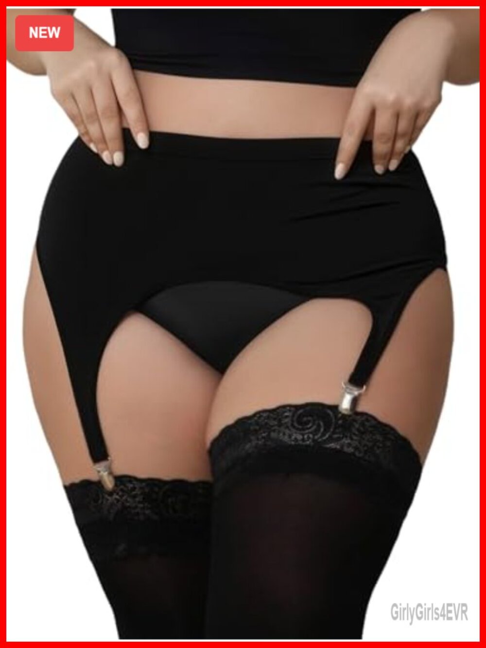 Plus Size High Waist Garter Belt 4 Metal Clips Nylon Spandex Stockings